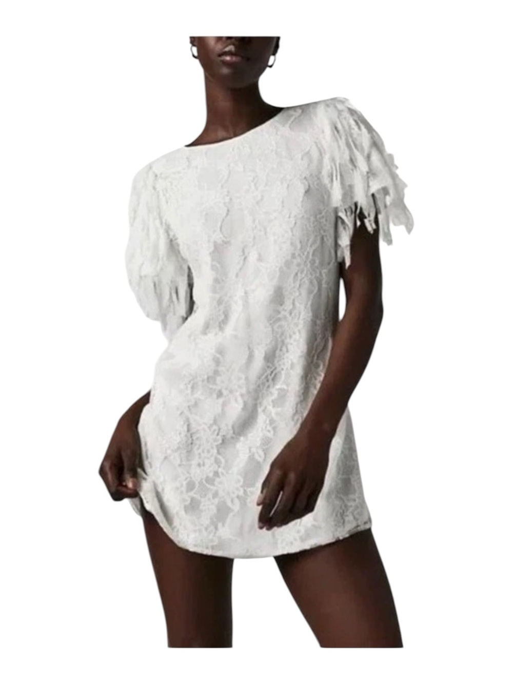 Free People Songbird Mini Dress Lace Frilled White M